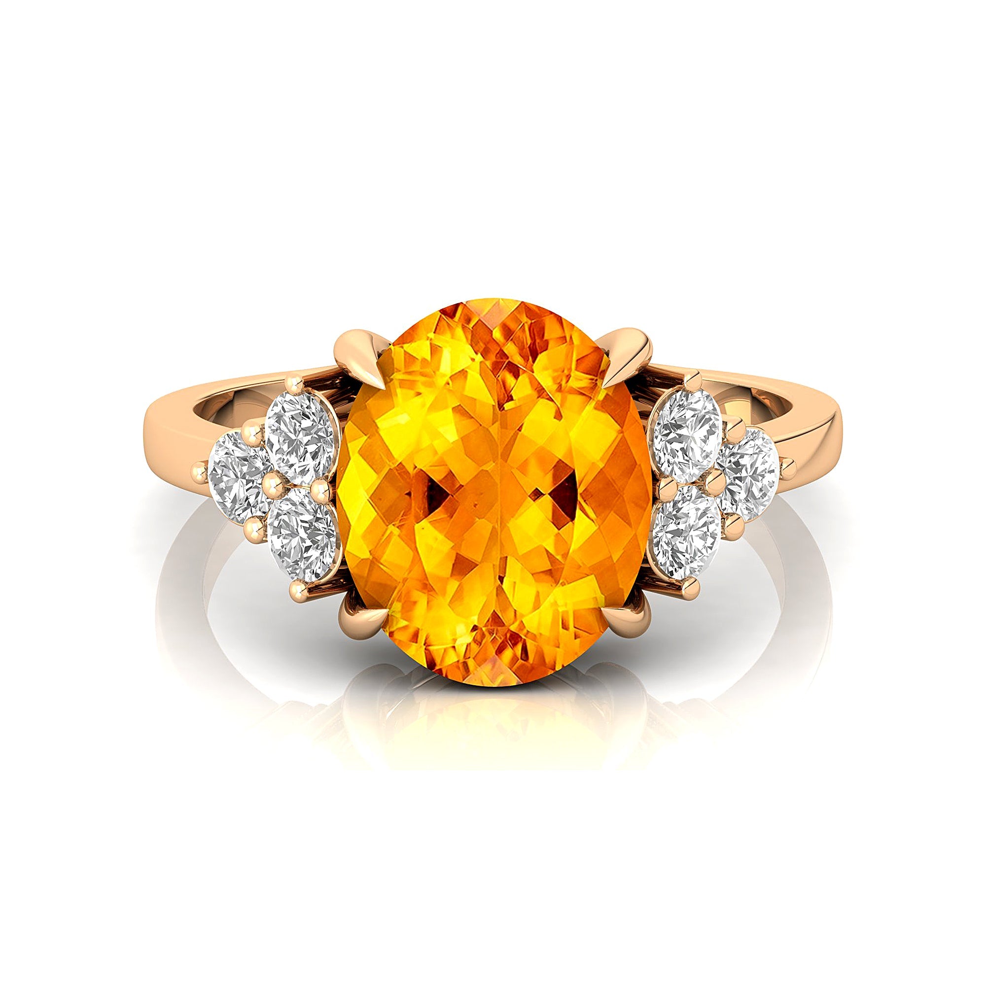 Trio Diamond Engagement Ring with Oval Cut Citrine - GeumJewels