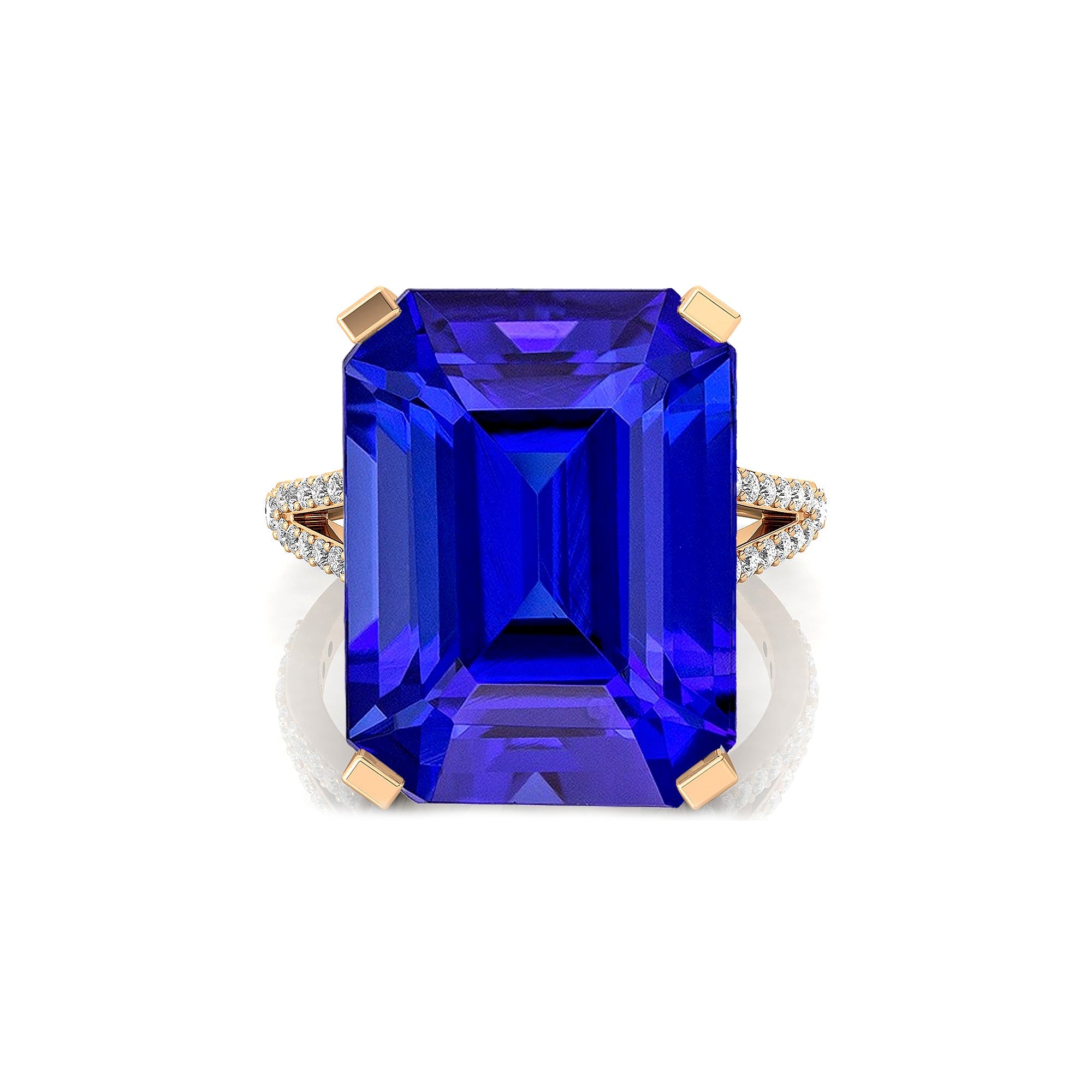 Emerald Cut Tanzanite Split Shank Engagement Ring with Diamonds - GeumJewels