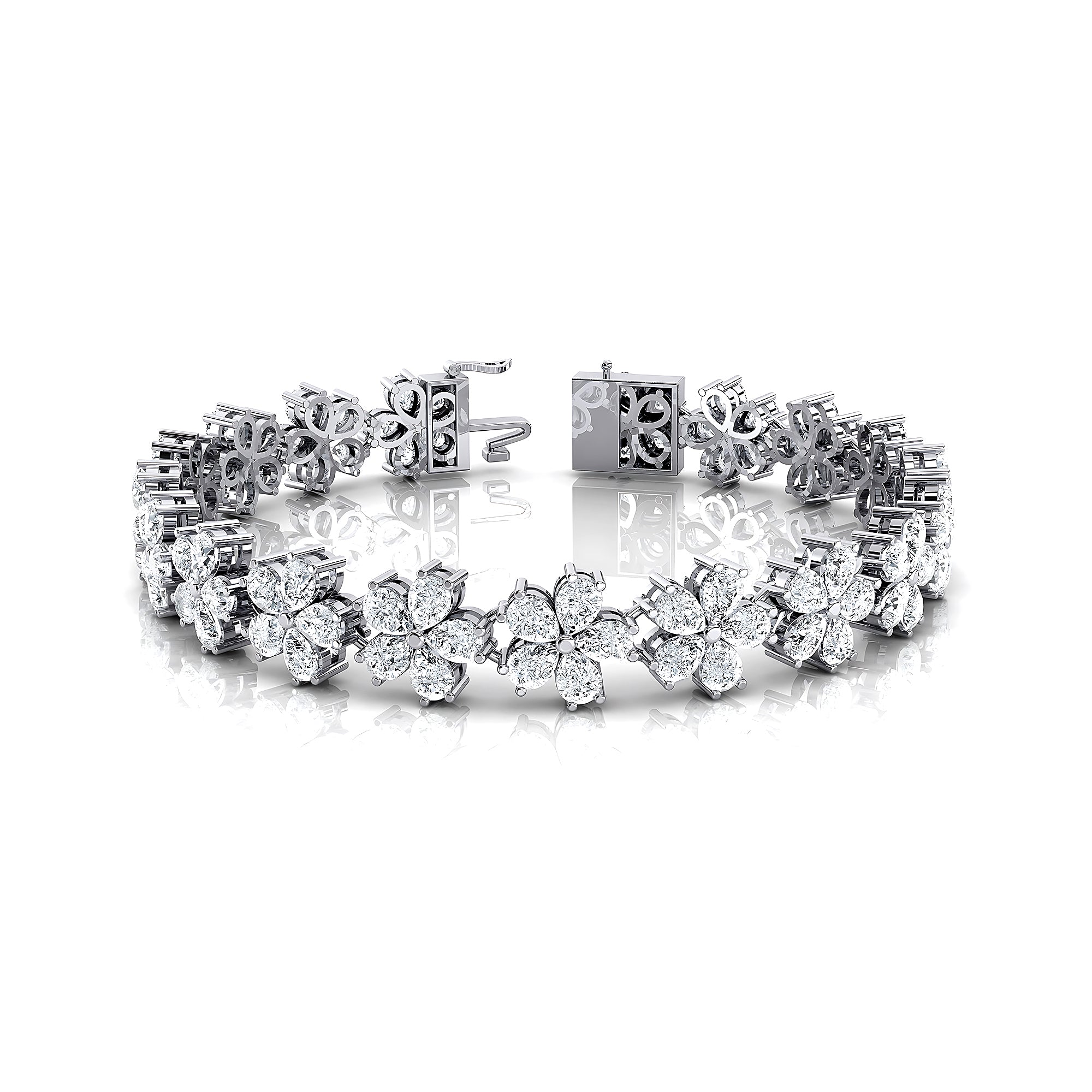 Flower Inspired Pear Set Diamond Statement Bracelet - GeumJewels