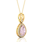Classic Teardrop Shaped Morganite Halo Diamond Dangle Pendant - GeumJewels