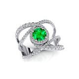 Solitaire Round Emerald Cocktail Diamond Ring - GeumJewels