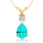 Paraiba Tourmaline Teardrop Pendant with Solitaire Diamond - GeumJewels