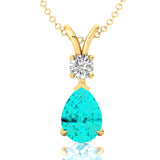 Paraiba Tourmaline Teardrop Pendant with Solitaire Diamond - GeumJewels