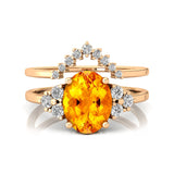 Citrine Solitaire Gold Ring With Stackable Diamond Band - GeumJewels