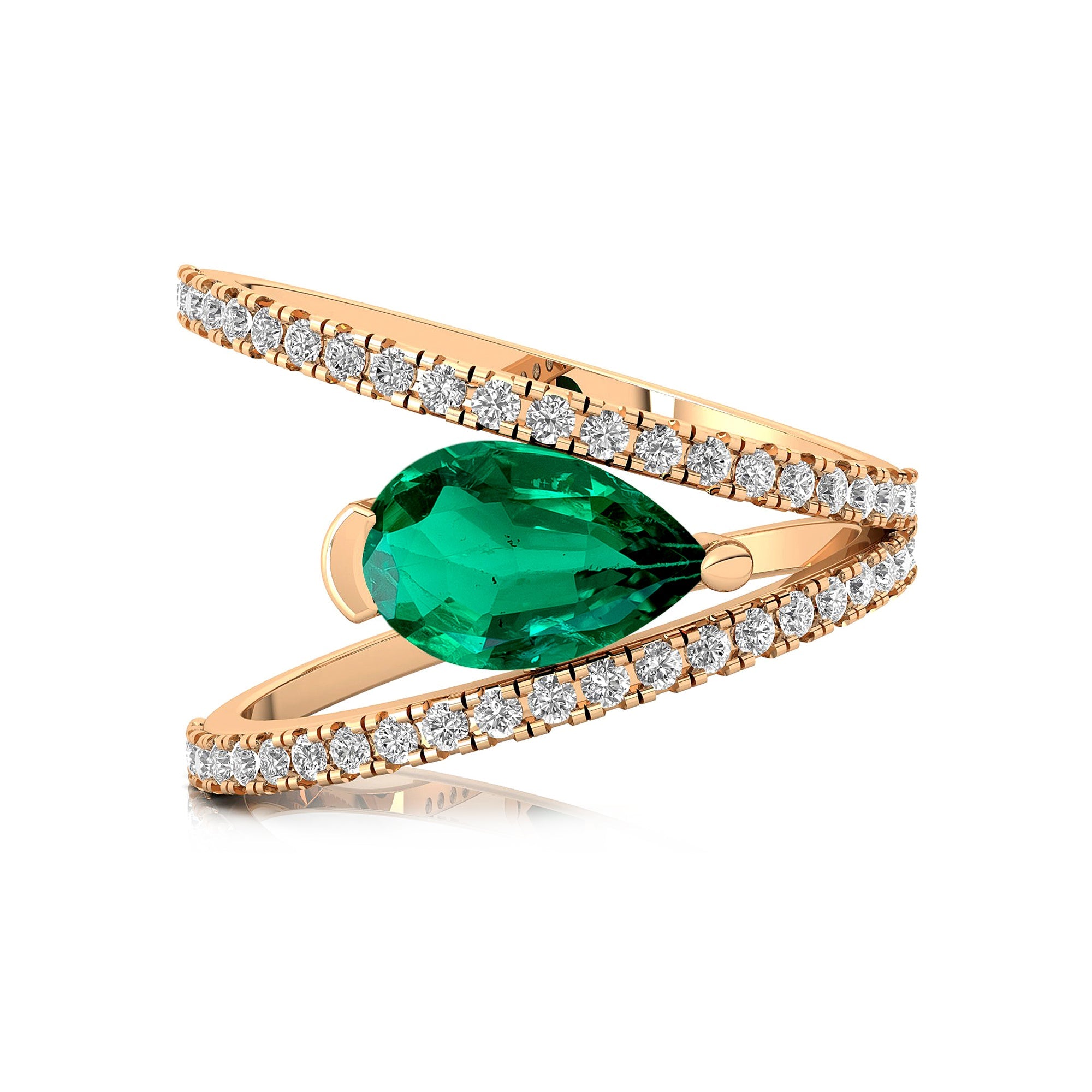 Fashionable V Shaped Diamond Ring with Pear Cut Emerald - GeumJewels