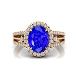 Solitaire Oval Tanzanite Split Shank Diamond Engagement Ring - GeumJewels