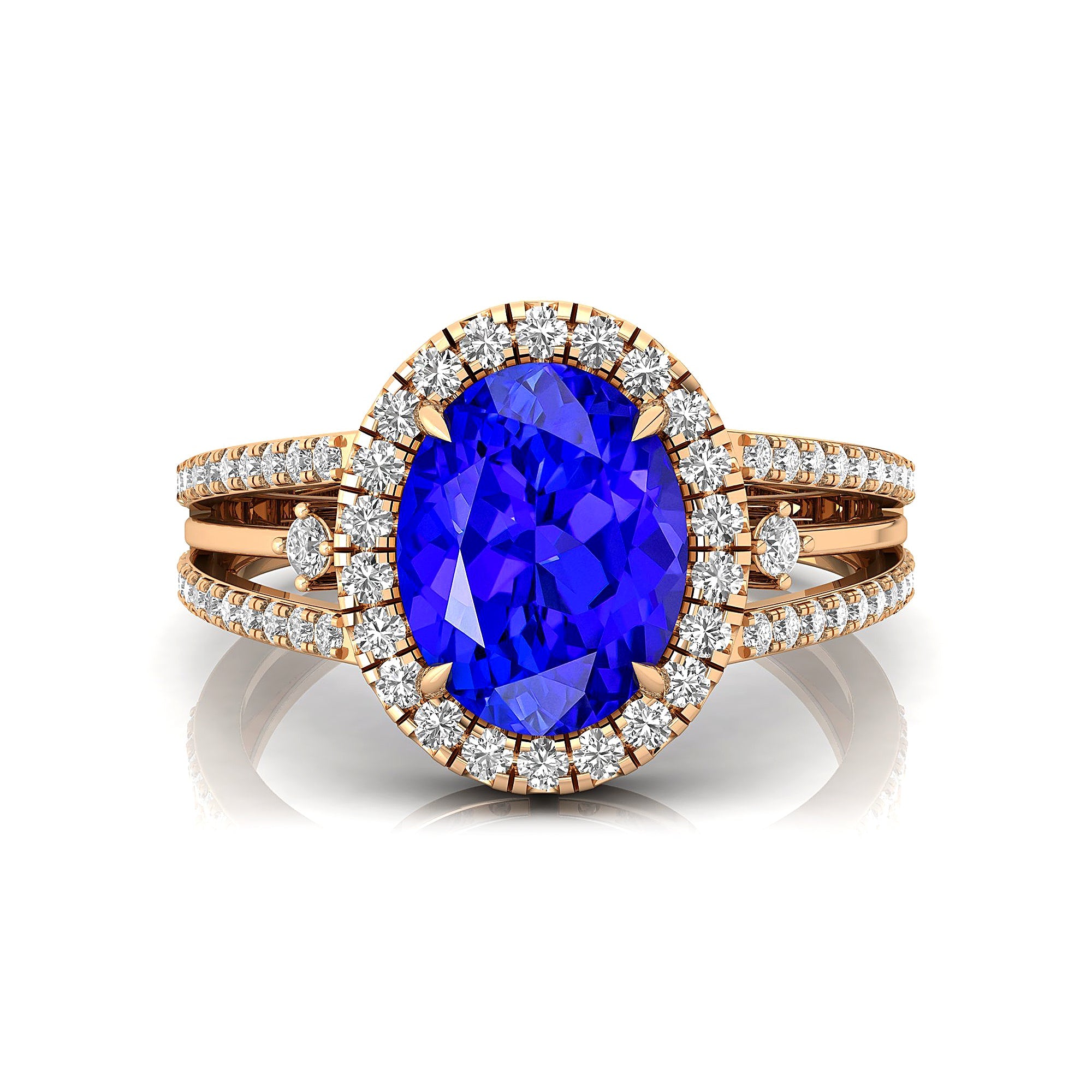 Solitaire Oval Tanzanite Split Shank Diamond Engagement Ring - GeumJewels