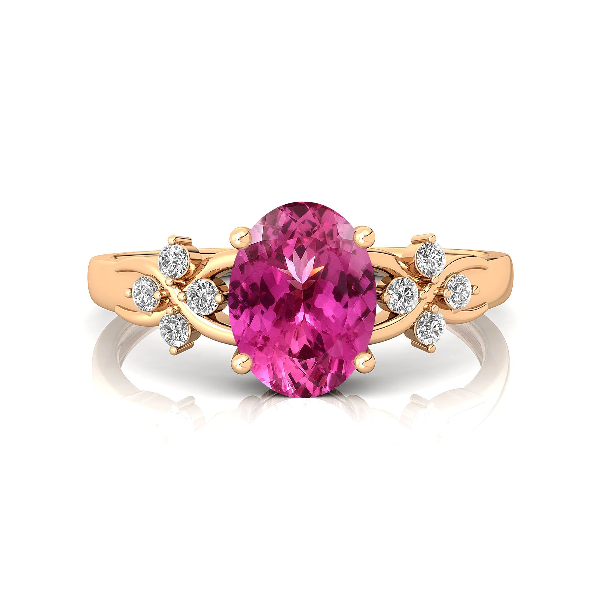Criss Cross Diamond Ring with Oval Cut Pink Sapphire - GeumJewels