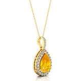 Yellow Sapphire Teardrop Pendant with Diamond Halo - GeumJewels