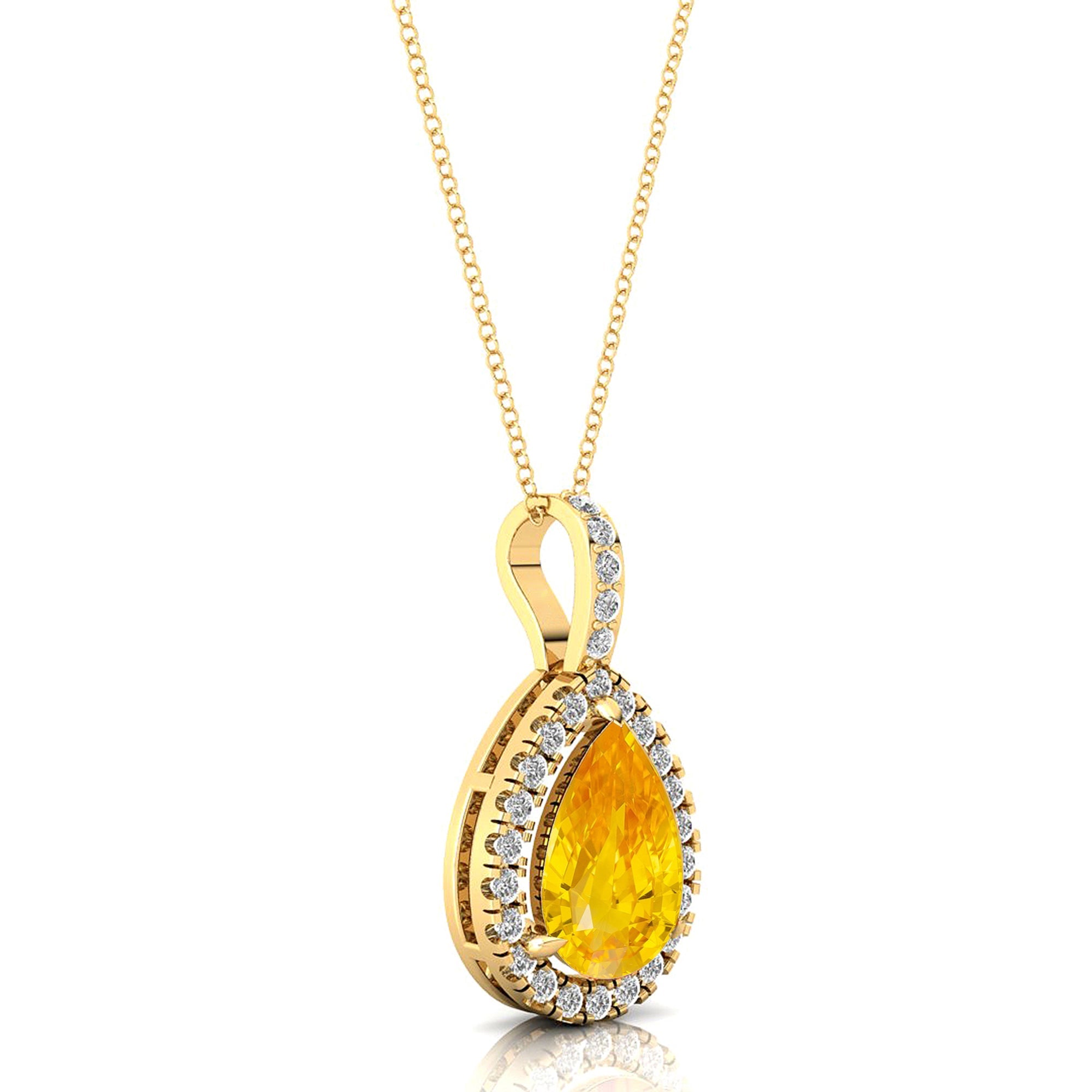 Yellow Sapphire Teardrop Pendant with Diamond Halo - GeumJewels