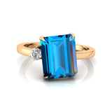 Emerald Shaped London Blue Topaz with 3mm Accent Solitaire Engagement Ring - GeumJewels