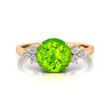 Trio Diamond Engagement Ring with Round Solitaire Peridot - GeumJewels