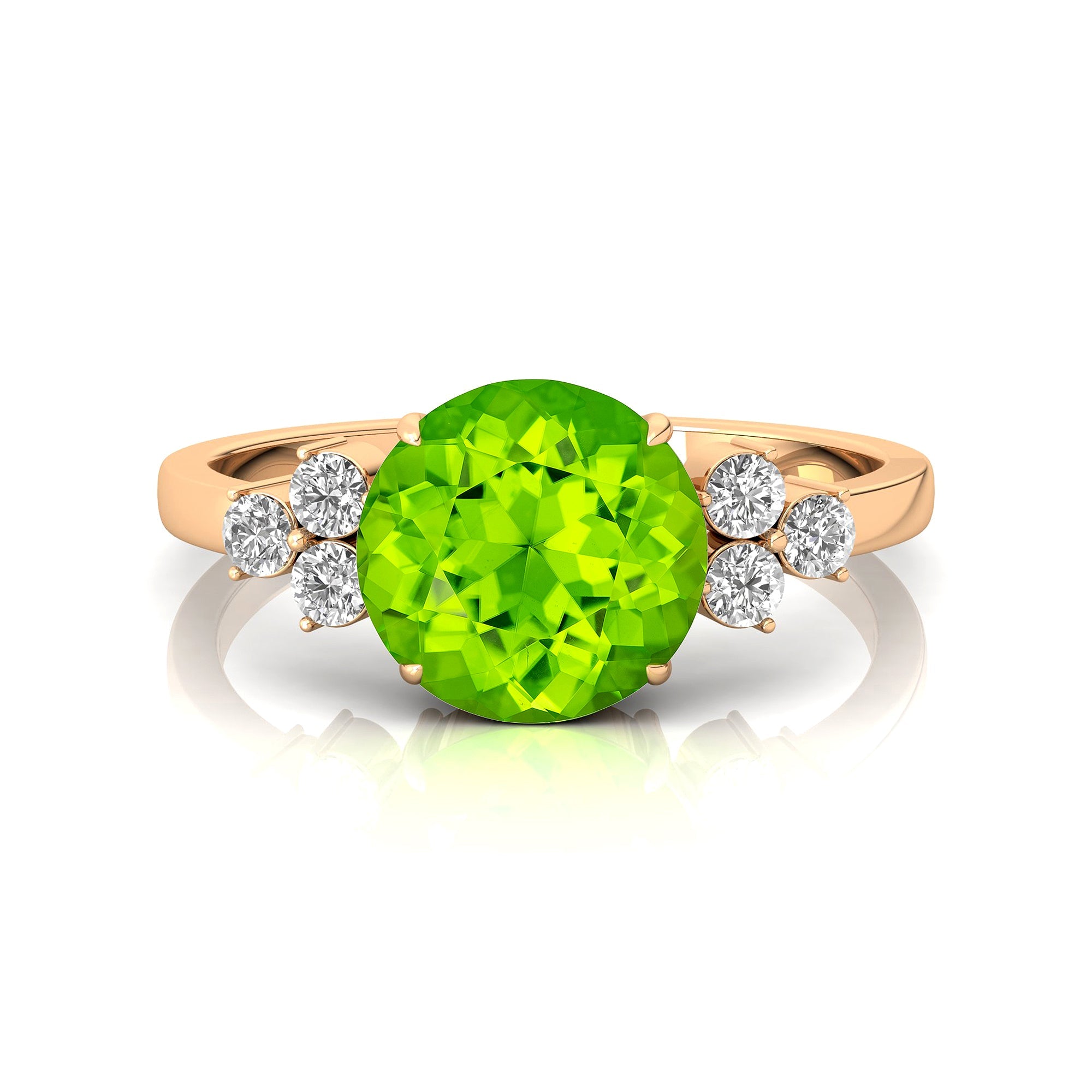 Trio Diamond Engagement Ring with Round Solitaire Peridot - GeumJewels