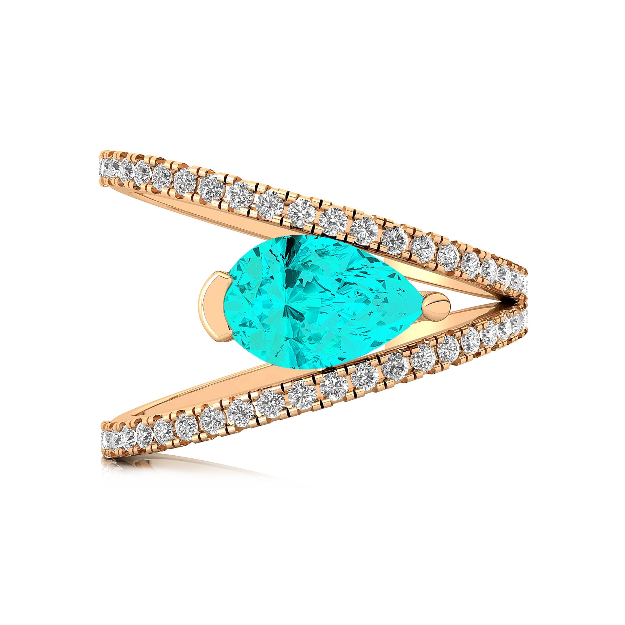 Fashionable V Shaped Diamond Ring with Pear Cut Paraiba Tourmaline - GeumJewels