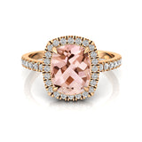 Elongated Cushion Halo Set Morganite Engagement Ring with Diamond Band - GeumJewels