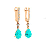 Lever Back Diamond Drop Earrings with Pear Cut Paraiba Tourmaline - GeumJewels
