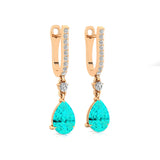 Lever Back Diamond Drop Earrings with Pear Cut Paraiba Tourmaline - GeumJewels