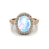 Oval Solitaire Moonstone Halo Diamond Engagement Ring - GeumJewels
