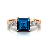 Princess Cut London Blue Topaz Graduating Accent Diamond Ring - GeumJewels