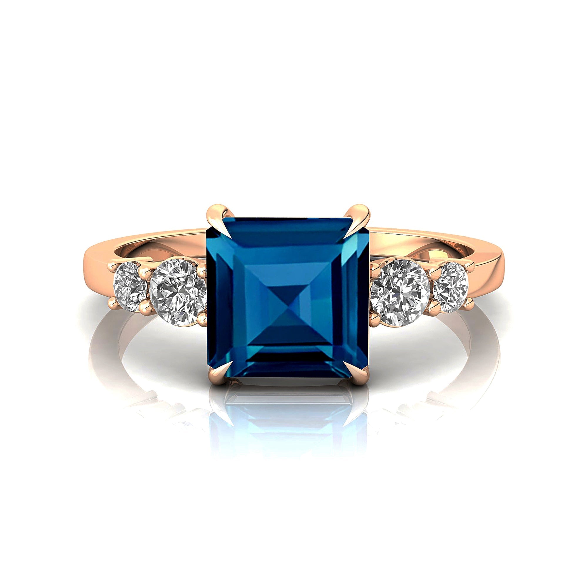 Princess Cut London Blue Topaz Graduating Accent Diamond Ring - GeumJewels