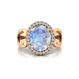 Vintage Love Inspired Oval Moonstone Halo Diamond Engagement Ring - GeumJewels