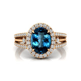 Solitaire Oval London Blue Topaz Split Shank Diamond Engagement Ring - GeumJewels