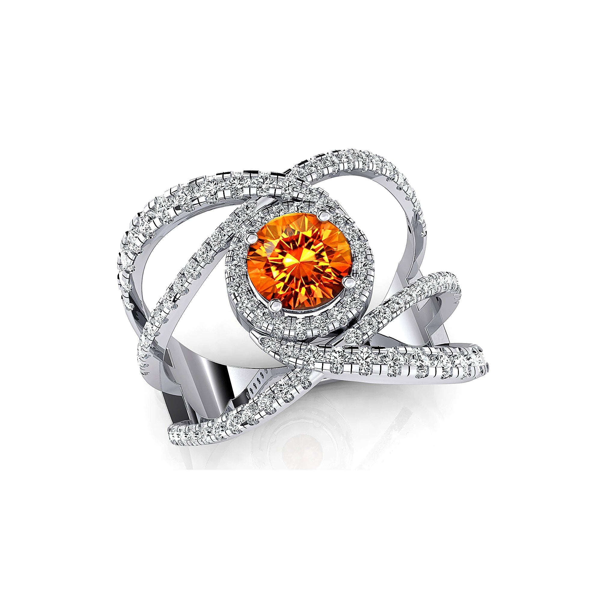 Solitaire Round Citrine Cocktail Diamond Ring - GeumJewels