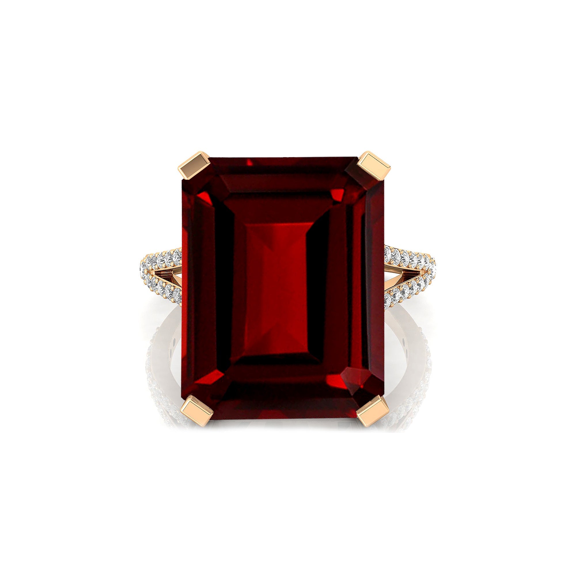 Emerald Cut Garnet Split Shank Engagement Ring with Diamonds - GeumJewels