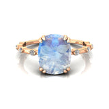 Cushion Cut Moonstone Engagement Ring with Distant Diamond Band - GeumJewels