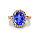 Oval Solitaire Tanzanite Halo Diamond Engagement Ring - GeumJewels