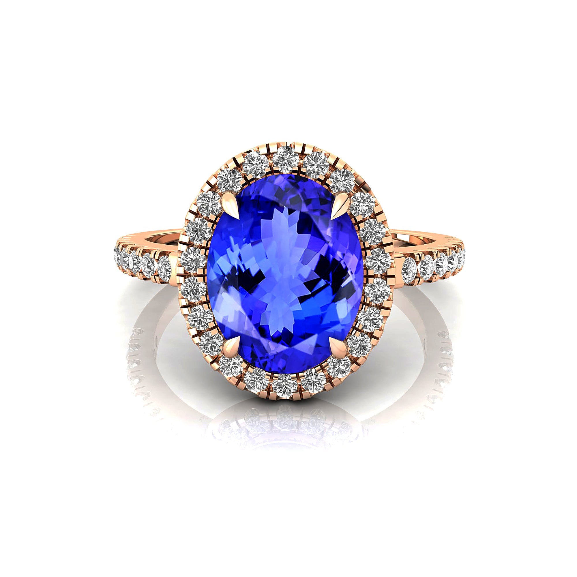 Oval Solitaire Tanzanite Halo Diamond Engagement Ring - GeumJewels