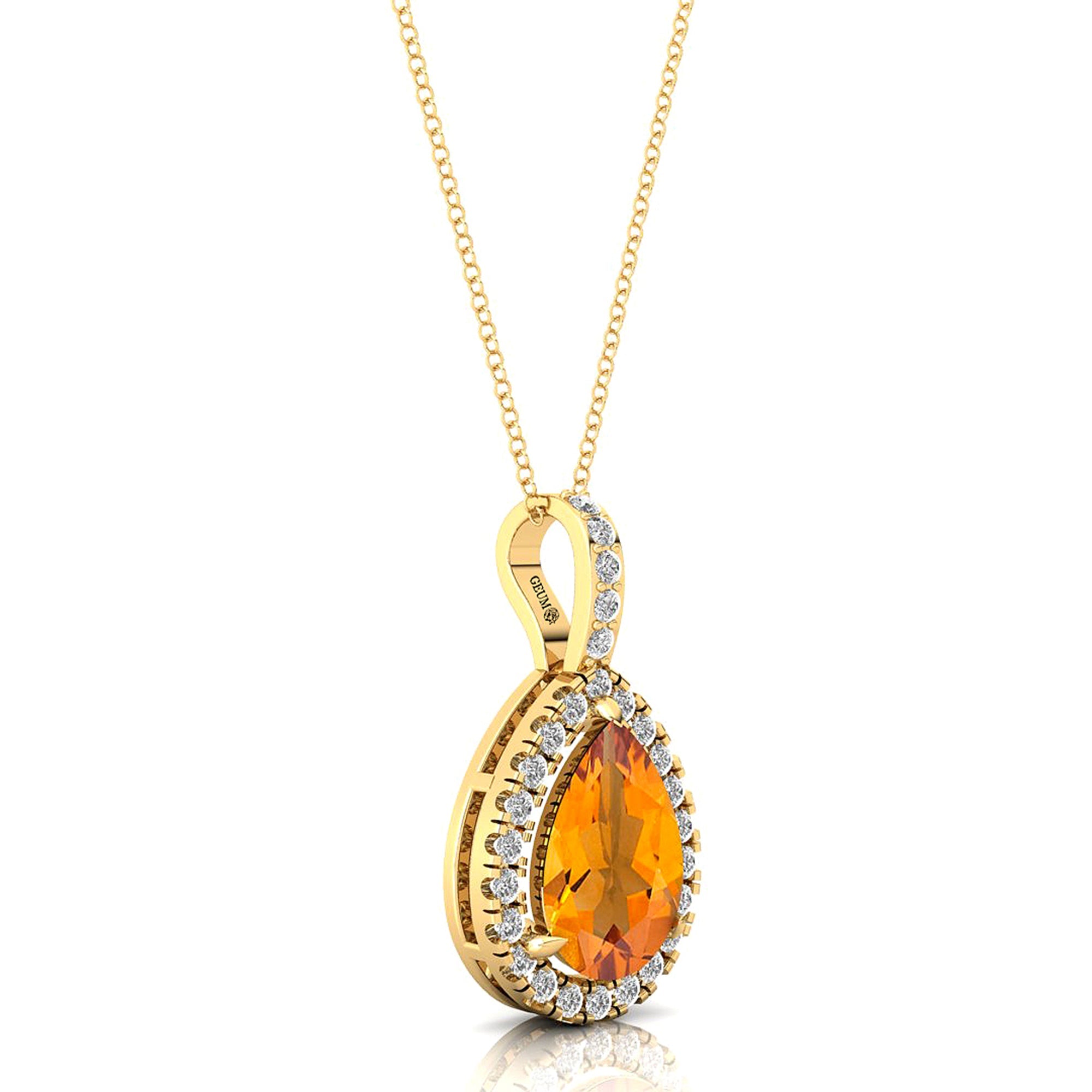 Citrine Teardrop Pendant with Diamond Halo - GeumJewels