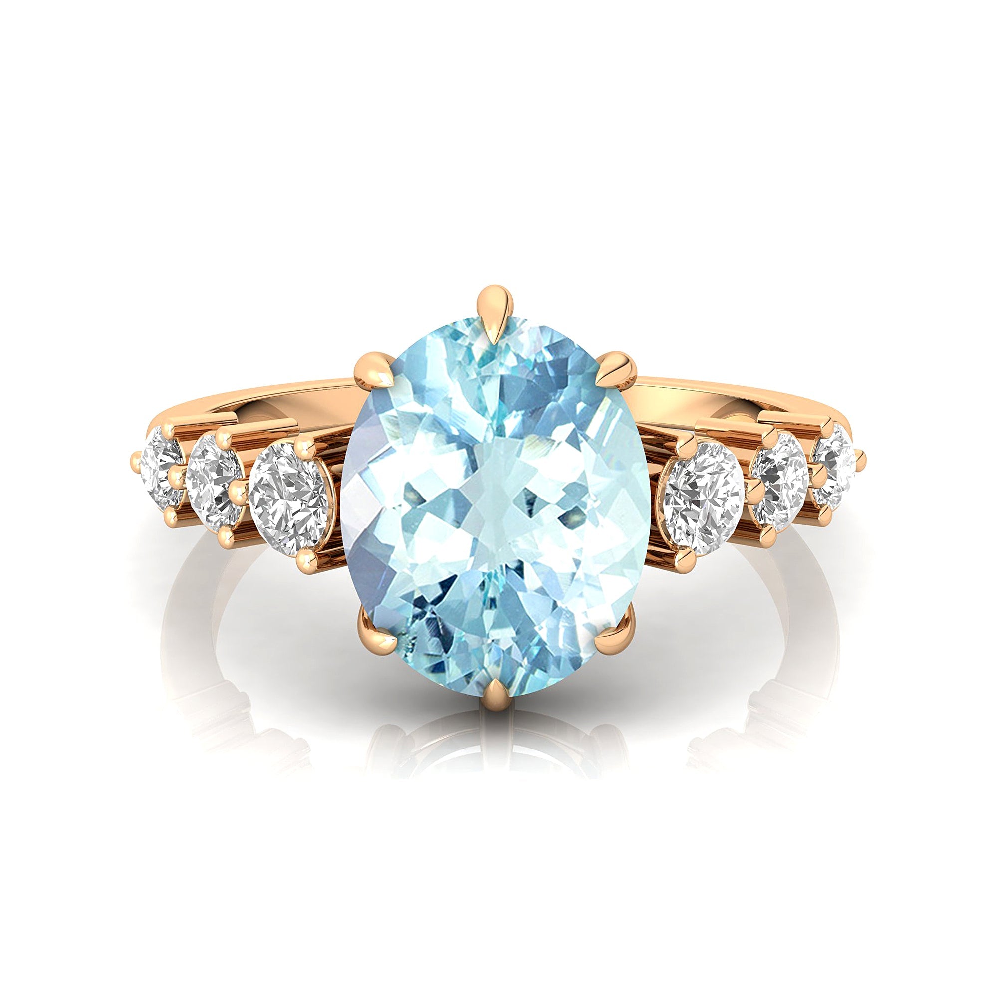 Oval Cut Aquamarine with Graduated Diamonds Ring - GeumJewels
