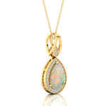 Classic Teardrop Shaped Opal Halo Diamond Dangle Pendant - GeumJewels