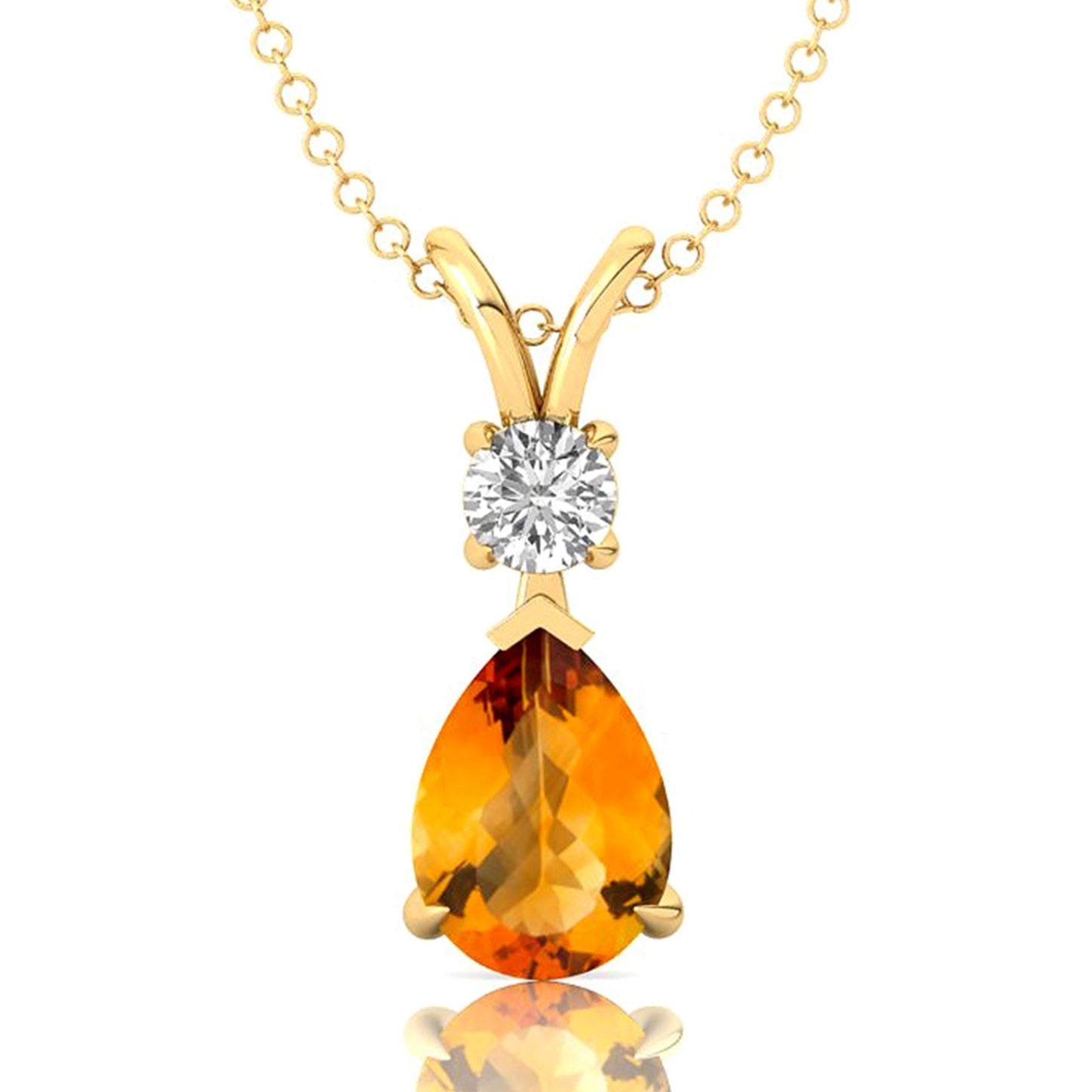 Citrine Teardrop Pendant with Solitaire Diamond - GeumJewels