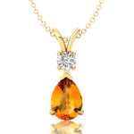 Citrine Teardrop Pendant with Solitaire Diamond - GeumJewels