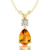 Citrine Teardrop Pendant with Solitaire Diamond - GeumJewels