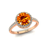 Classic Round Halo Diamonds with Solitaire Citrine Engagement Ring - GeumJewels