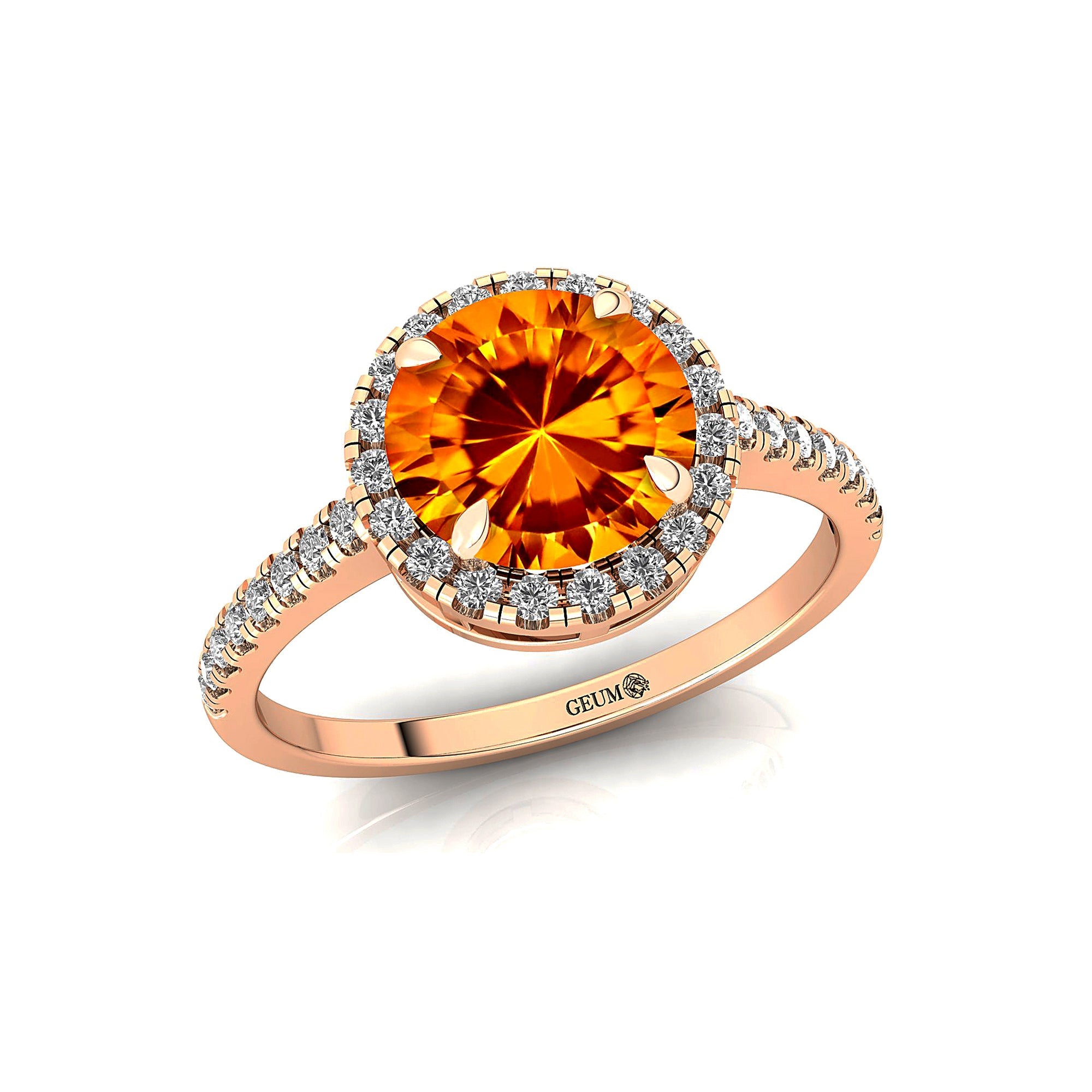 Classic Round Halo Diamonds with Solitaire Citrine Engagement Ring - GeumJewels