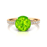Classic Six Prong Round Solitaire Peridot Ring with Accent Diamond Band - GeumJewels
