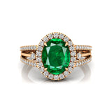 Solitaire Oval Emerald Split Shank Diamond Engagement Ring - GeumJewels
