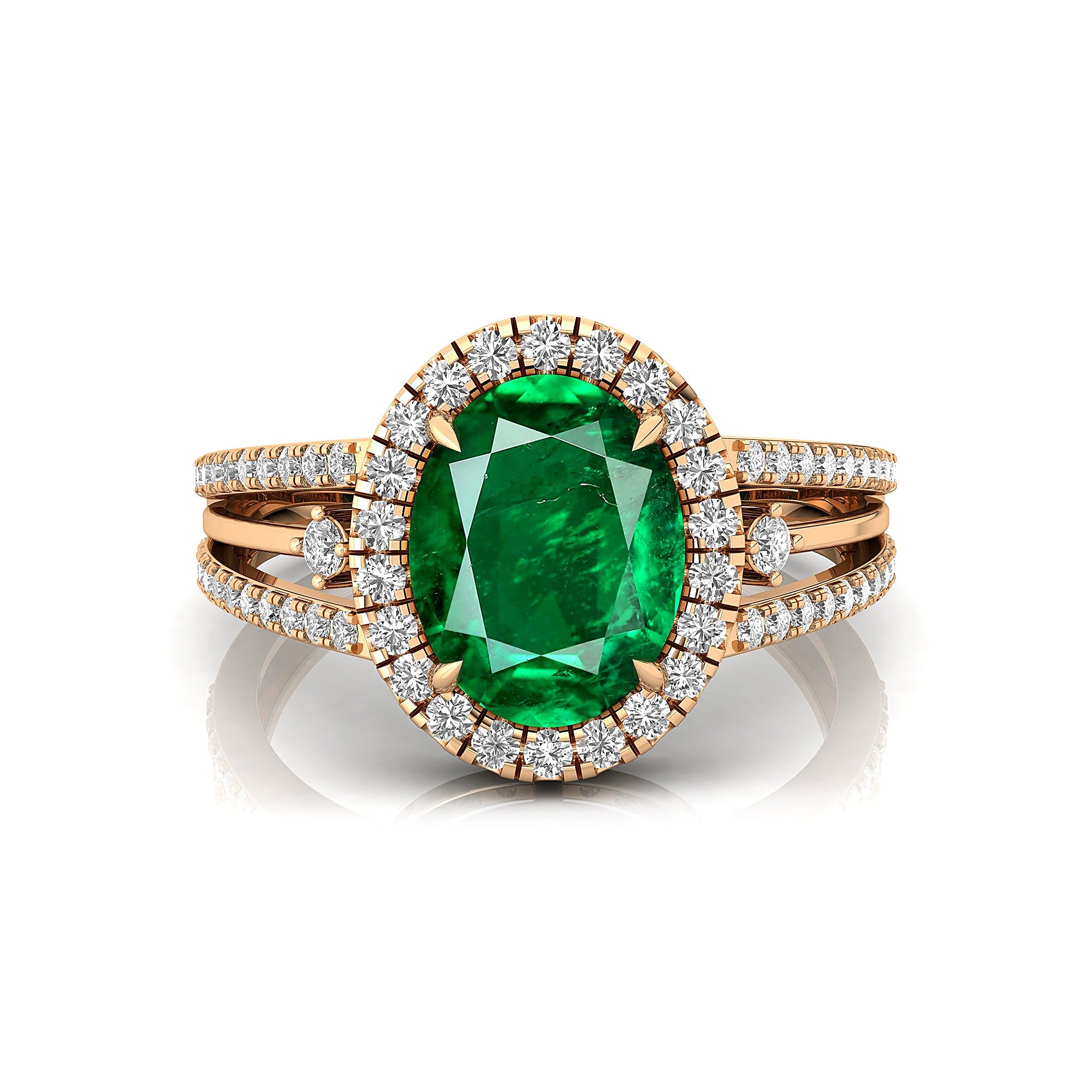 Solitaire Oval Emerald Split Shank Diamond Engagement Ring - GeumJewels