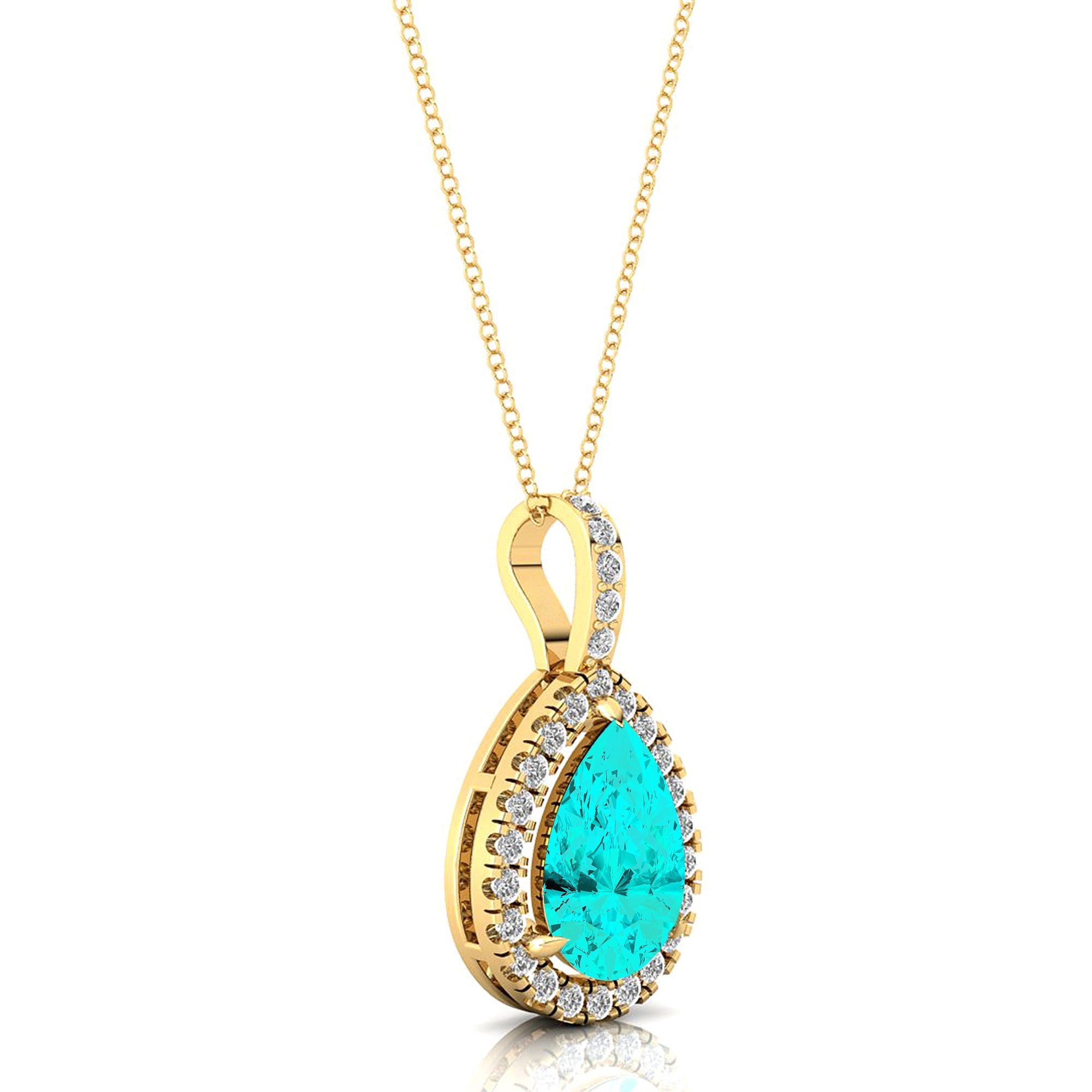 Paraiba Tourmaline Teardrop Pendant with Diamond Halo - GeumJewels