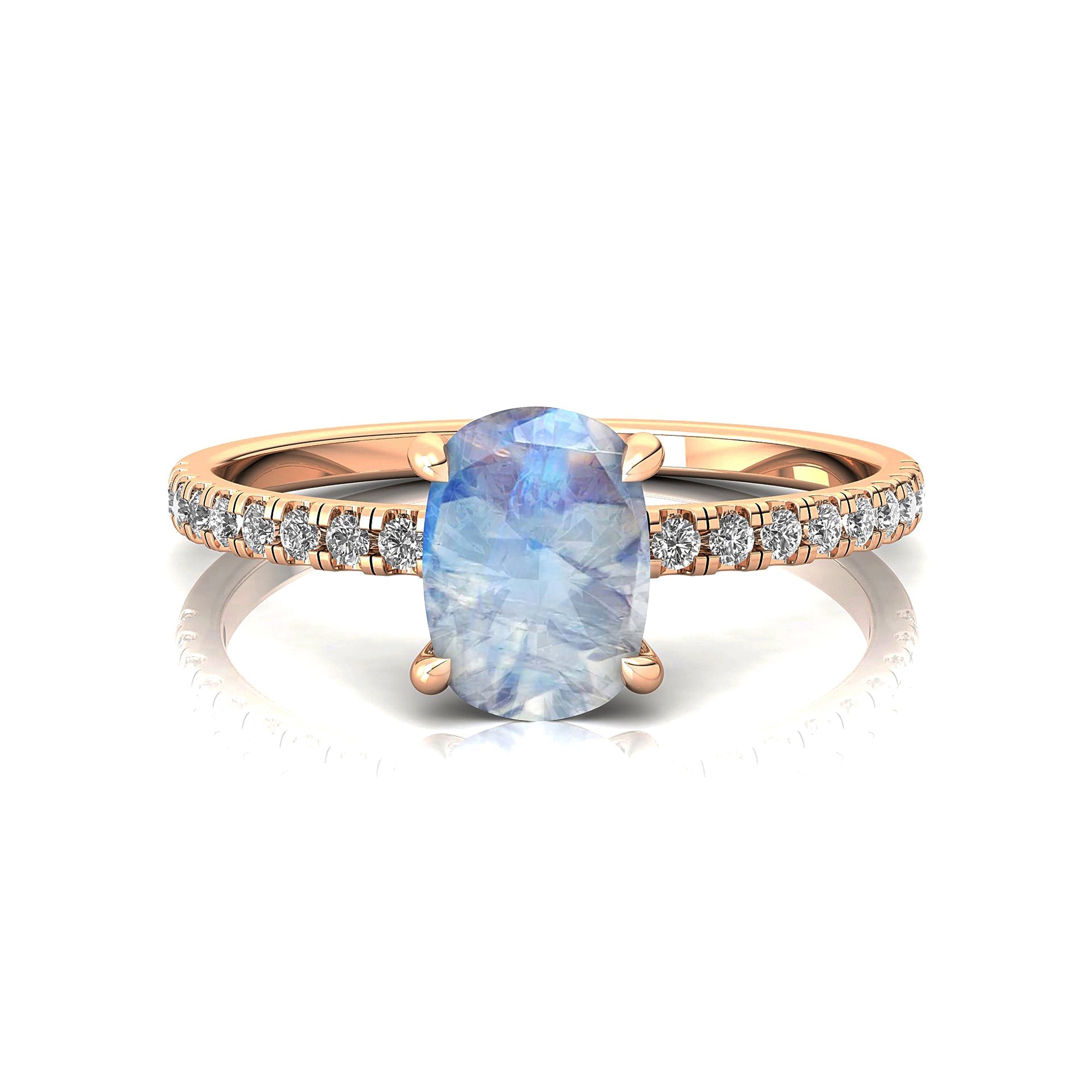 Long Cushion Moonstone Thin Diamond Promise Ring - GeumJewels