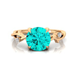 Criss Cross Nature Inspired Diamond Ring  with Round Paraiba Tourmaline - GeumJewels