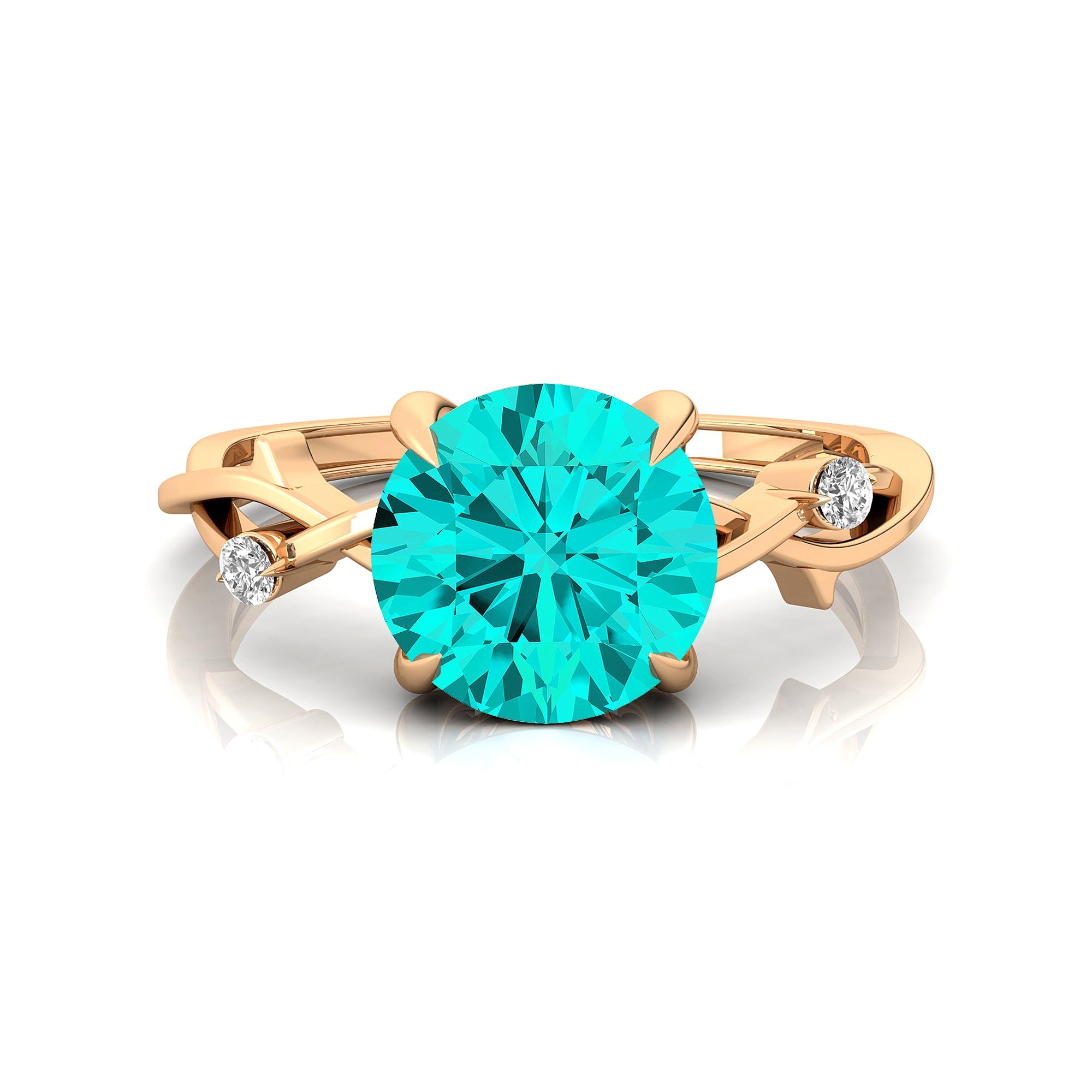 Criss Cross Nature Inspired Diamond Ring  with Round Paraiba Tourmaline - GeumJewels