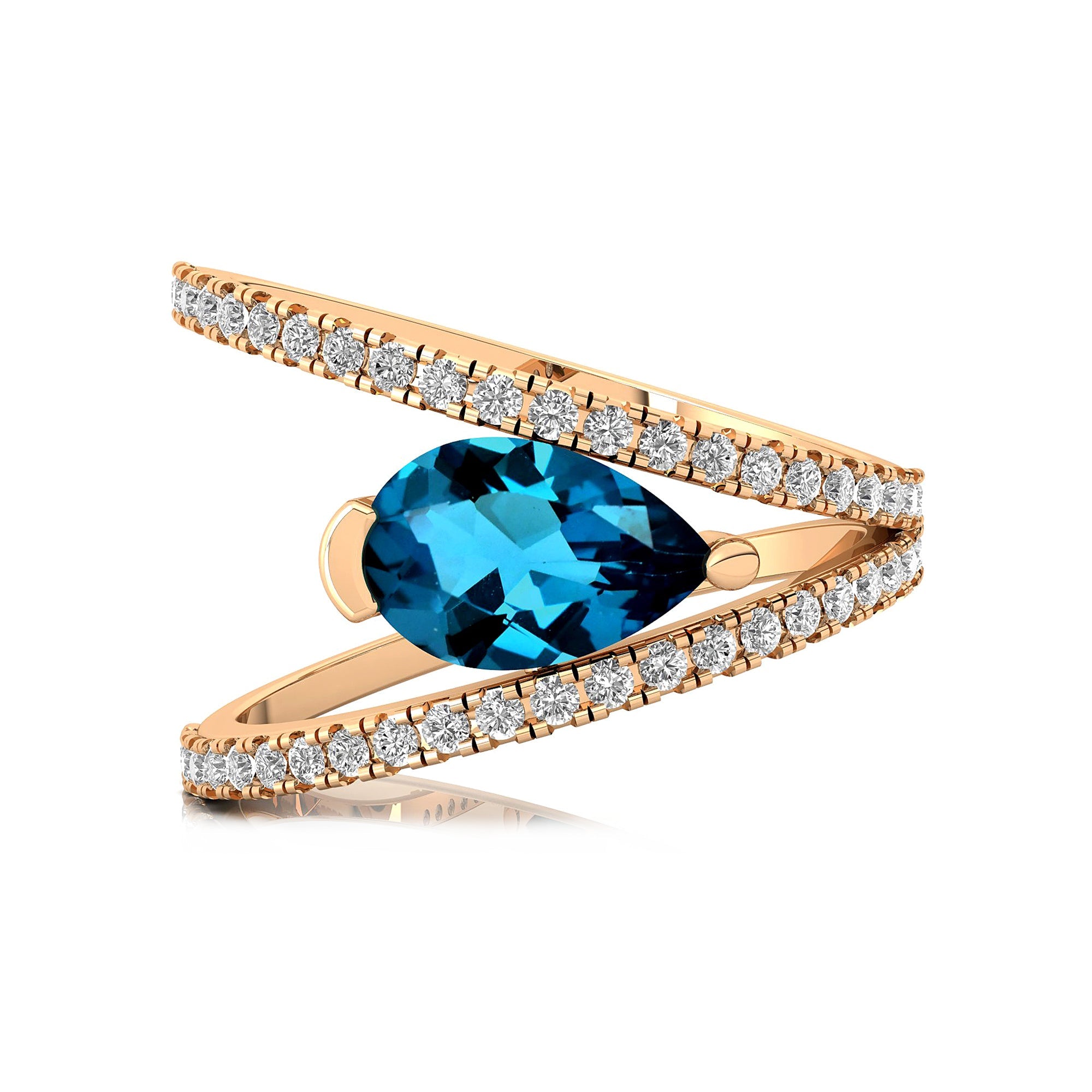 Fashionable V Shaped Diamond Ring with Pear Cut London Blue Topaz - GeumJewels