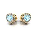 Heart Shaped Aquamarine Halo Diamond Stud Earrings - GeumJewels