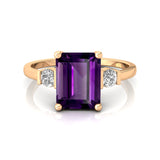 Emerald Cut Amethyst and Diamond Three Stone Ring - GeumJewels