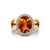 Vintage Love Inspired Oval Citrine Halo Diamond Engagement Ring - GeumJewels